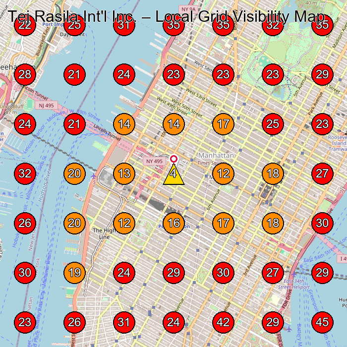 Tej Rasila Int'l Inc. GeoGrid visibility map for Leather Goods Store in New York